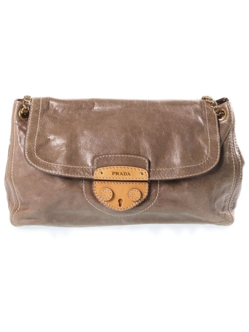 Prada Chain Shoulder Bag Vitello Shine Greige